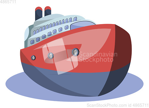 Image of Front view of red and blue vector illustration of big ship on wh