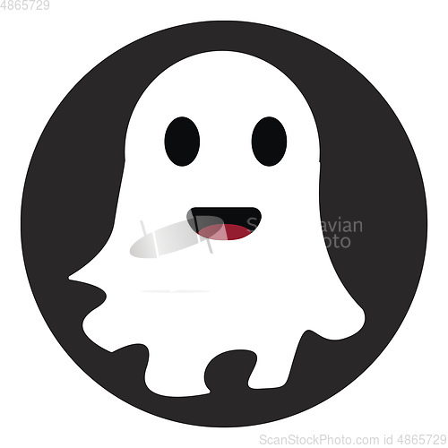 Image of White smiling ghost in black circle vector illustration on white