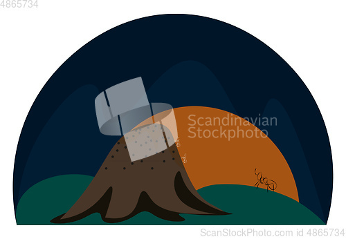 Image of A landscape of a rising sun and an anthill vector or color illus