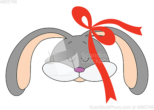 Image of Girl grey rabbit with red head bow illustration vector on white 