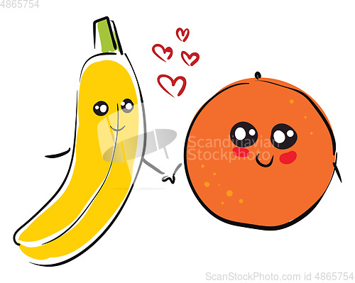 Image of love of banana and orange vector or color illustration