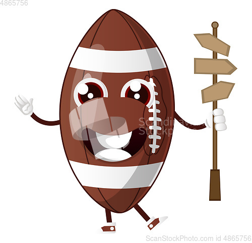 Image of Rugby ball is holding direction signs, illustration, vector on w