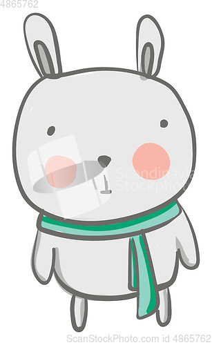 Image of A grey cartoon hare wearing a green scarf around its neck vector