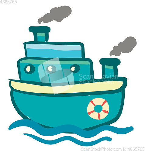 Image of Blue triple storied steam ship vector or color illustration