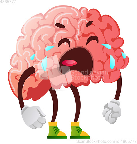 Image of Brain is crying, illustration, vector on white background.