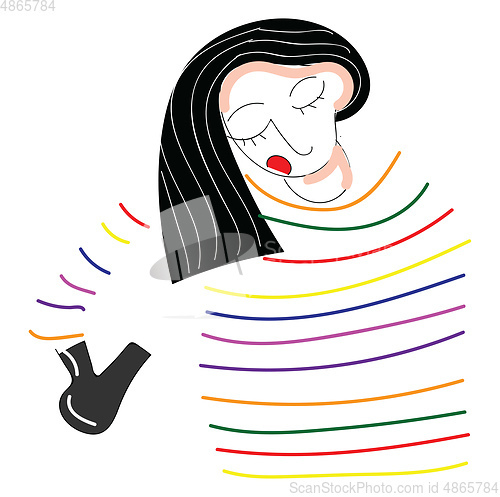 Image of Abstract picture of a girl in striped shirt drying her hair vect