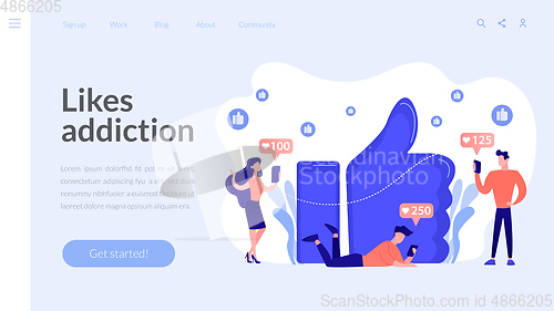 Image of Likes addiction concept landing page.