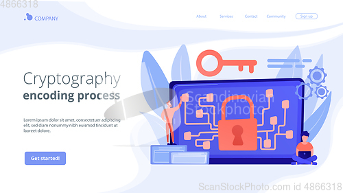 Image of Cryptography and encryption concept landing page.