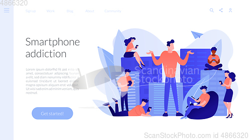 Image of Smartphone addiction concept landing page.