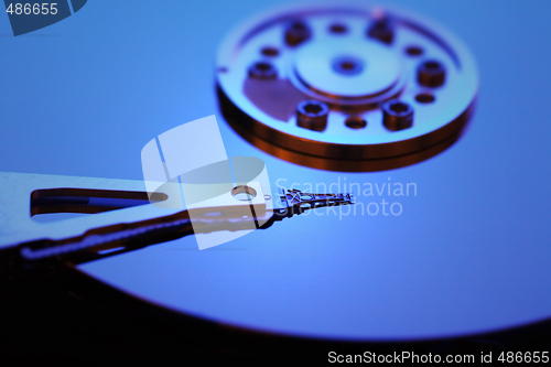 Image of Hard disk detail with a blue light