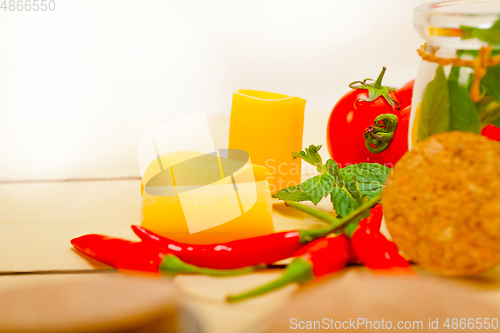 Image of Italian pasta paccheri with tomato mint and chili pepper