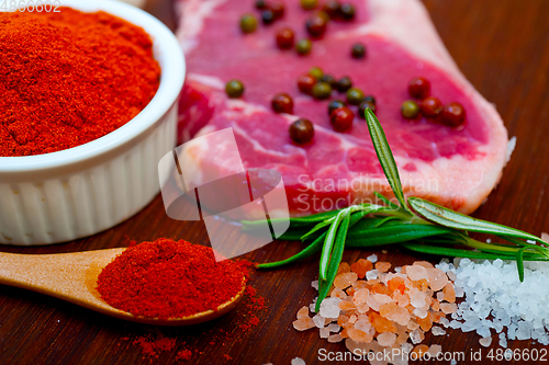 Image of raw uncooked  ribeye beef steak butcher selection