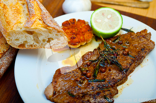 Image of roasted grilled ribeye beef steak butcher selection