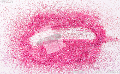 Image of stroke on pink glitters on white background