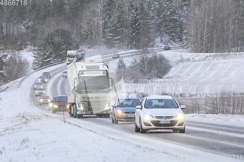 Image of Highway Traffic in Winter Snowfall