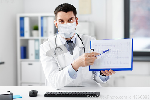 Image of doctor with cardiogram having video call at clinic