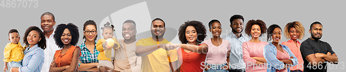 Image of happy african american people over grey background