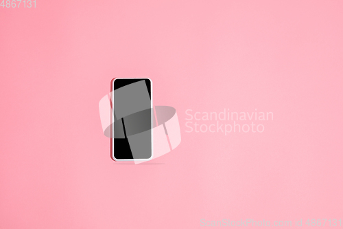 Image of Gadgets, device on top view, blank screen with copyspace, minimalistic style
