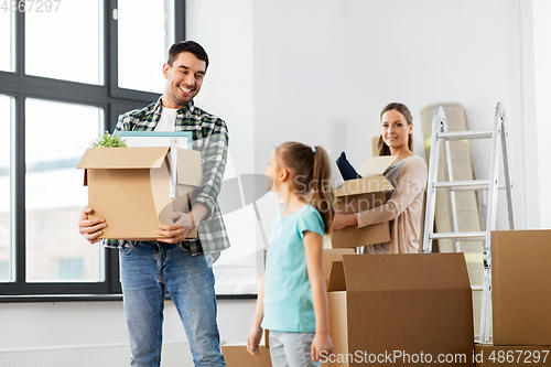 Image of happy family with child moving to new home