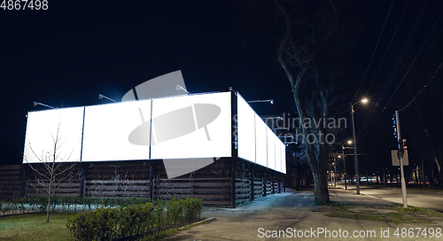 Image of Blank citylight for advertising on the building at city night, copyspace for your text, image, design, flyer