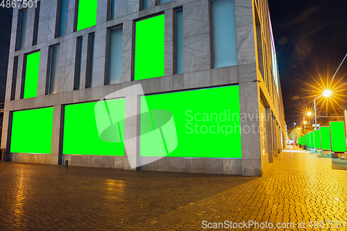 Image of Blank citylight for advertising on the building at city night, copyspace for your text, image, design