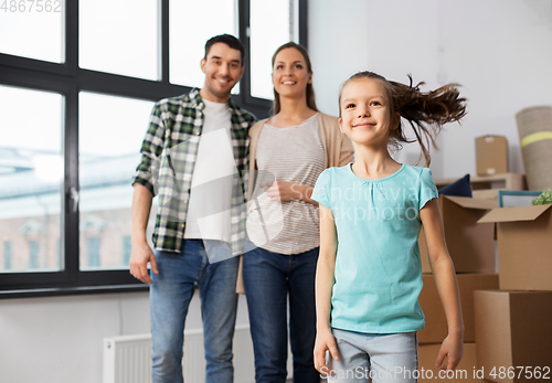 Image of happy family with child moving to new home