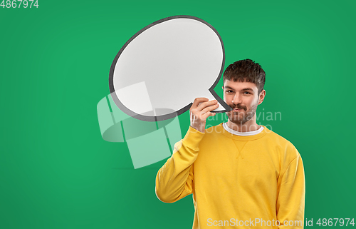 Image of happy man with speech bubble over green background