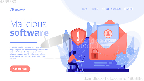 Image of Malware computer virus concept landing page.