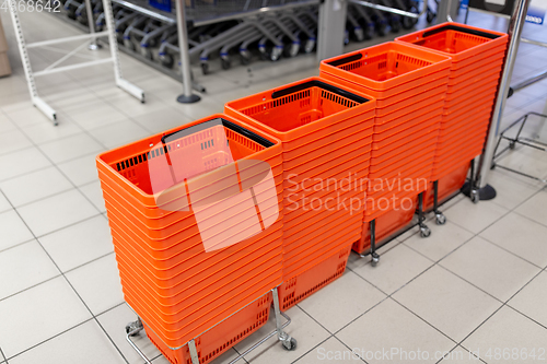 Image of shopping baskets at supermarket