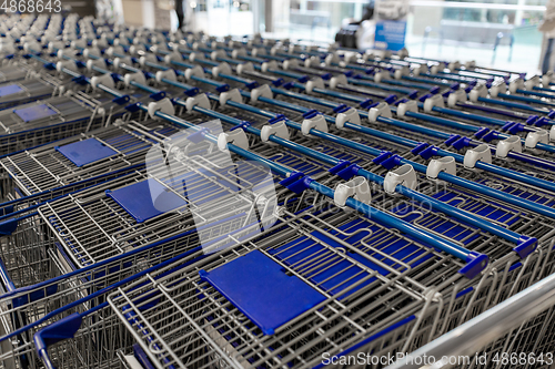 Image of shopping carts at supermarket