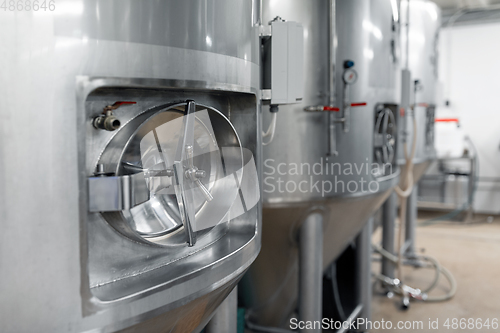 Image of kettles at craft brewery or beer plant