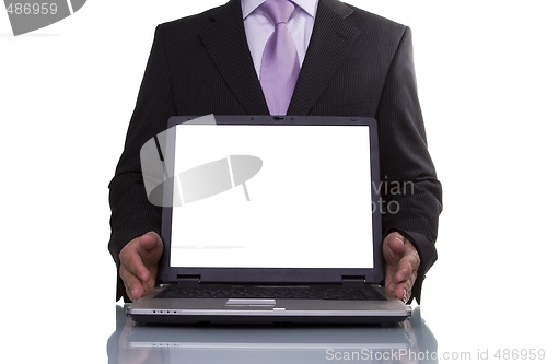 Image of Businessman showing data