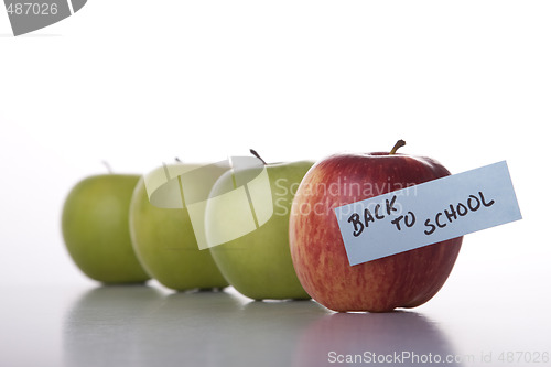 Image of Apples in line to school