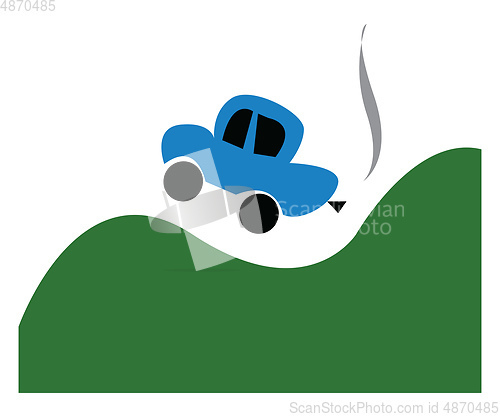 Image of A blue car jumping vector or color illustration