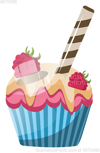 Image of Raspberry cupcake with white chocolate toppingillustration vecto