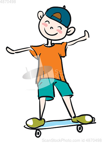 Image of Little boy learning how to ride skateboard Vector illustration 