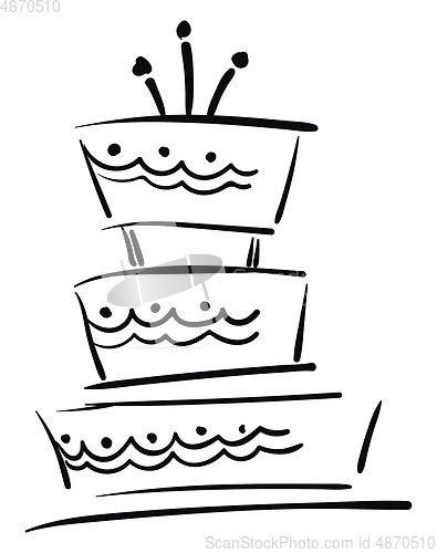 Image of Painting of a beautiful three-layered birthday cake with candles