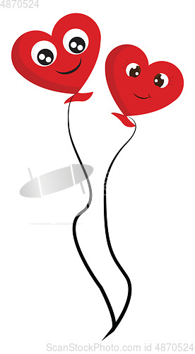 Image of Two heart shaped balloons for valentine illustration color vecto