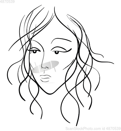 Image of Sketch of the face of a beautiful woman in black vector or color