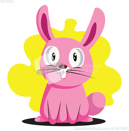 Image of Funny pink Easter bunny with big teeth illustration web vector o