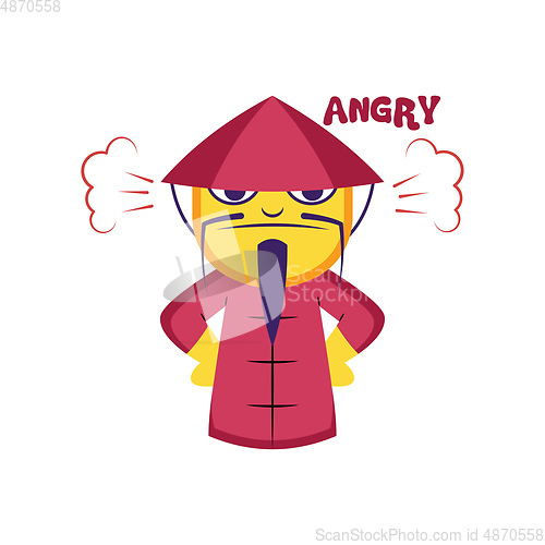 Image of Angry Chinese man in pink suit vector illustration on a white ba