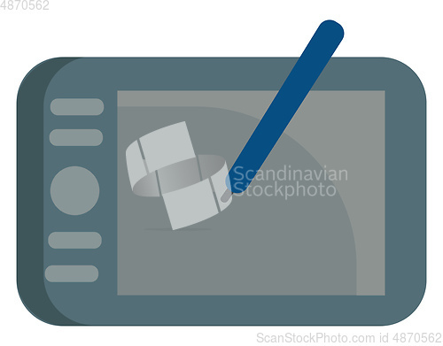 Image of Grey graphic tablet with blue pen vector illustration on white b