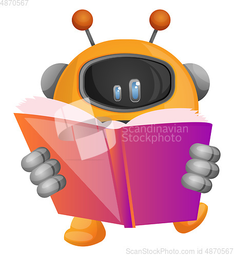 Image of Cartoon robot reading a book illustration vector on white backgr
