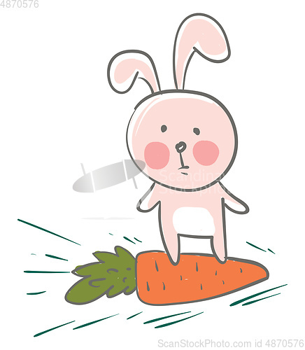 Image of A pink big eared cartoon hare riding on its favorite carrot vect