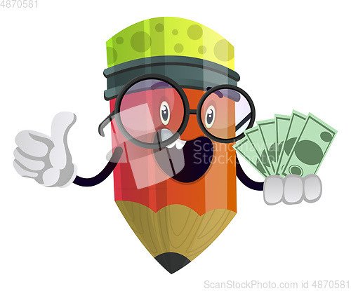 Image of Red pencil has some money in his hands illustration vector on wh