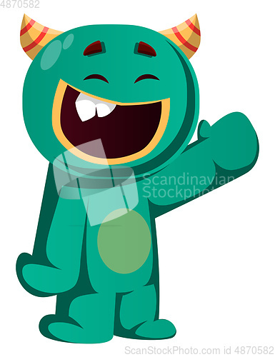 Image of Happy green monster is waving to you vector illustration