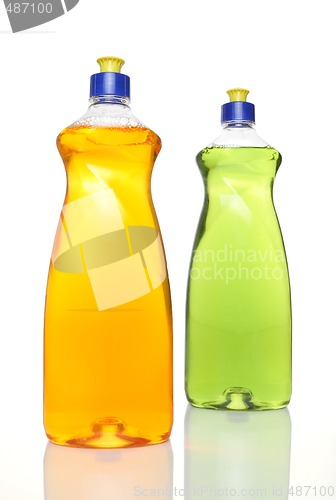 Image of Two colourful bottles of dishwashing liquid