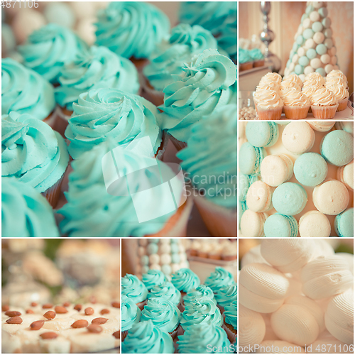 Image of sweets on the wedding table. Vintage color.