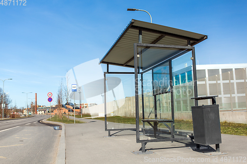 Image of empty bus stop on street of Tallinn city