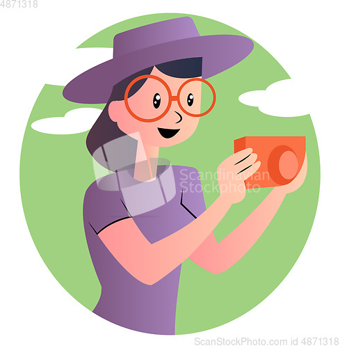 Image of Cute cartoon girl taking photos vector illustartion on white bac